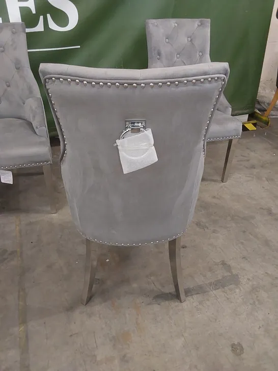 SET OF 6 IMPERIAL GREY VELVET BUTTON BACK DINING CHAIRS WITH CHROME LEGS 