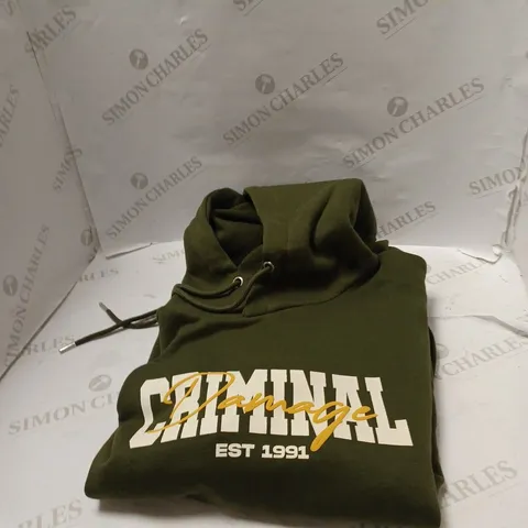 CRIMINAL DAMAGE GREEN HOODED TOP (HOODIE) WITH POCKETS  SIZE L