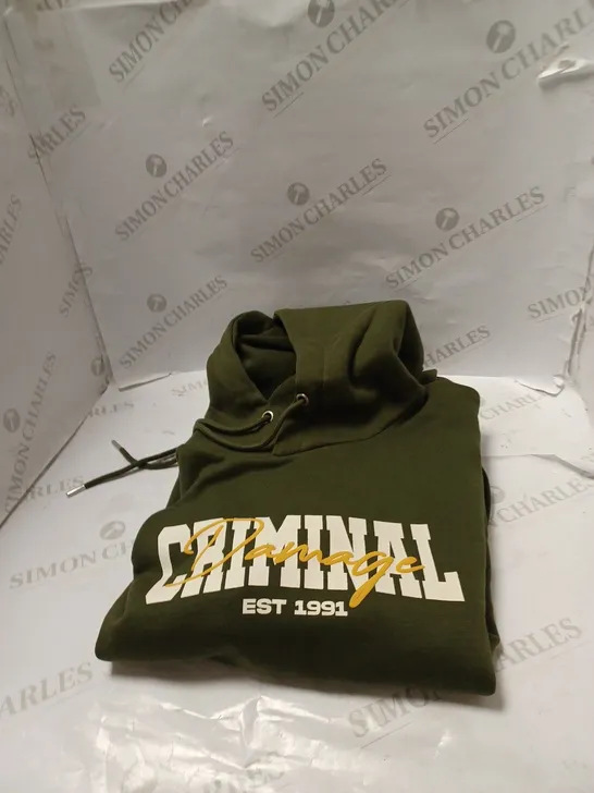 CRIMINAL DAMAGE GREEN HOODED TOP (HOODIE) WITH POCKETS  SIZE L