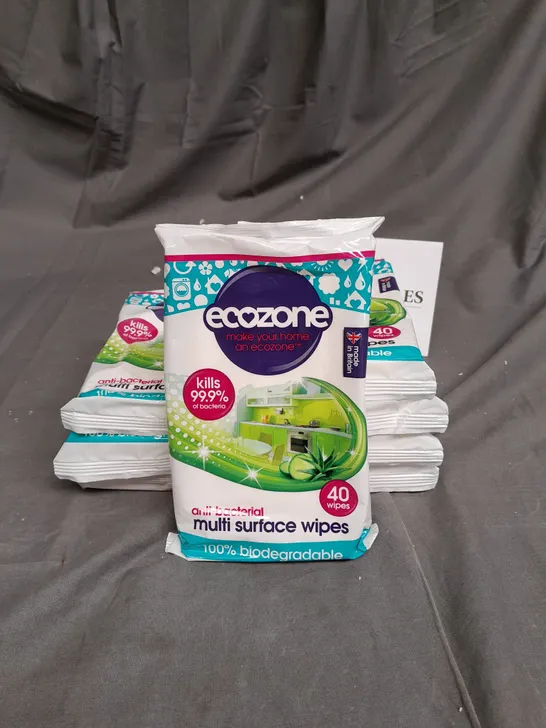 LOT OF 8 PACKS OF ECOZONE ANTI-BACTERIAL MULTI SERVICE CLEANING WIPES 