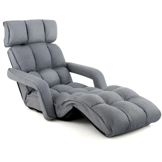 BOXED COSTWAY FOLDING SOFA CHAIR 6 POSITIONS ADJUSTABLE FLOOR LAZY CHAIR WITH ARMREST SINGLE SOFA - GREY