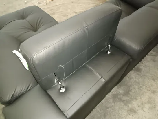 MATT BLACK FAUX LEATHER CHAISE CORNER SOFA WITH ADJUSTABLE HEADRESTS AND CHROME DETAILS 