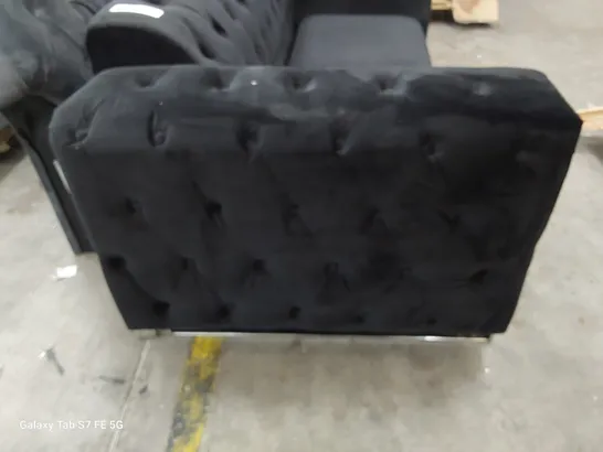 DESIGNER THREE SEATER SOFA BUTTONED BLACK PLUSH FABRIC 