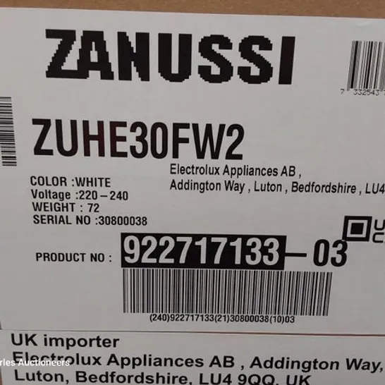 ZANUSSI FREESTANDING FROST FREE TALL FREEZER 279L WHITE Model ZUHE30FW2 RRP £667