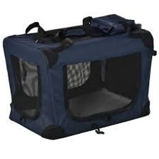 BOXED PAWHUT FOLDABLE PET CARRIER FOR SMALL AND MINIATURE DOGS, PORTABLE CAT CARRIER SOFT SIDE PET TRAVEL CRATE WITH REMOVABLE MAT, STORAGE BAGS, BREATHABLE MESH 70 X 51 X 50CM - DARK BLUE