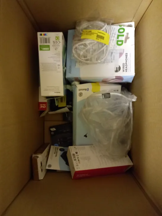 BOX OF APPROXIMATELY 20 ASSORTED ELECTRICAL PRODUCTS TO INCLUDE PERSONAL CD PLAYER, UNIVERSAL REMOTE CONTROL, BLUETOOTH HEADPHONES ETC 