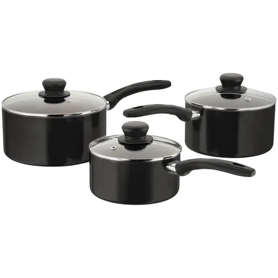 BOXED JUDGE RADIANT 3-PIECE NON-STICK BLACK SAUCEPAN SET WITH GLASS LIDS (1 BOX)