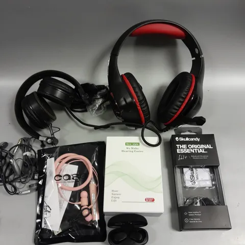 APPROXIMATELY 10 ASSORTED HEADPHONE PRODUCTS TO INCLUDE OVER HEAD, HEADSETS, IN EAR ETC  