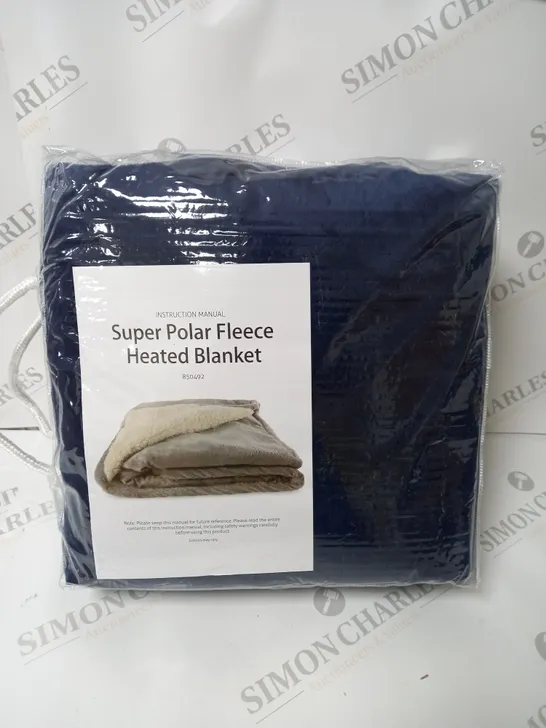 BOXED SUPER POLAR FLEECE 160 X 120CM ELECTRIC BLANKET IN NAVY BLUE 