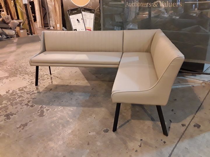 Lot 100 DESIGNER BEIGE FAUX LEATHER CORNER BENCH Simon Charles