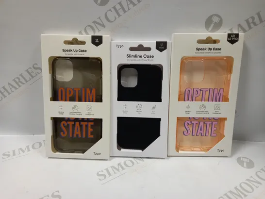 BOX OF APPROXIMATELY 50 TYPO PHONES CASES ('SLIMLINE CASE' & 'SPEAK UP CASE') FOR IPHONE 11, 12 MINI, 12/12PRO IN VARYING COLOURS