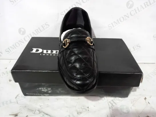 BOXED PAIR OF DUNE LONDON QUILTED LEATHER LOAFERS IN BLACK EU SIZE 38