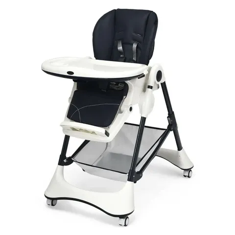 BOXED 4 IN 1 FOLDING BABY HIGH CHAIR WITH REMOVABLE TRAY AND STORAGE - NAVY BLUE