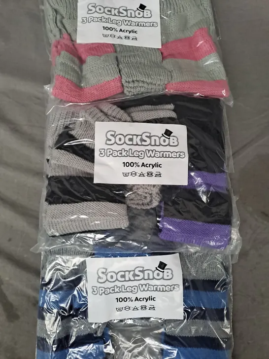 BOX OF APPROXIMATELY 10 ASSORTED SOCK SNOB 3-PACK LEG WARMERS IN VARIOUS COLOURS - COLLECTION ONLY