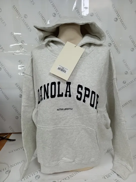 ADANOLA SPORTS EMBROIDED OVERSIZD HOODIE IN LIGHT GREY MELANGE - XS