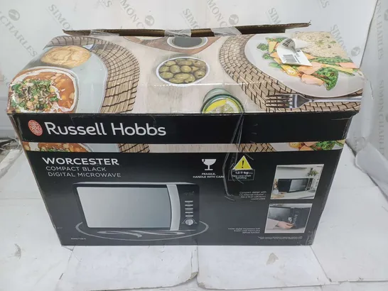 BOXED RUSSELL HOBBS WORCHESTER COMPACT DIGITAL MICROWAVE IN BLACK