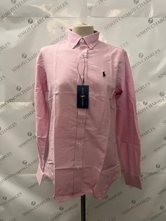 RALPH LAUREN LONG SLEEVED SLIM FIT SHIRT IN PINK SIZE M