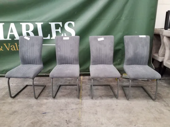 SET OF 4 GREY VELVET DINING CHAIRS 