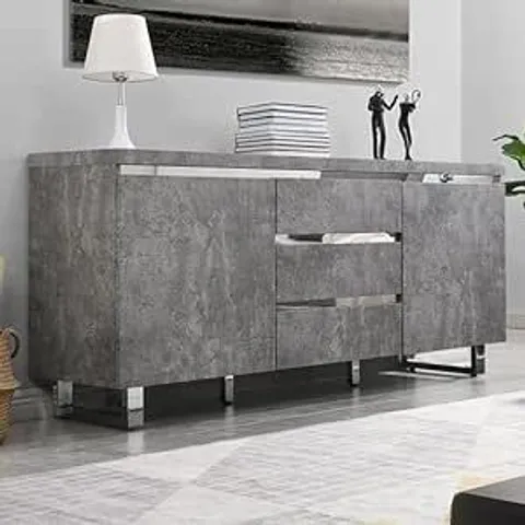 BOXED SYDNEY 2 DOOR LARGE SIDEBOARD IN HIGH GLOSS WHITE/CONCRETE (2 BOXES)