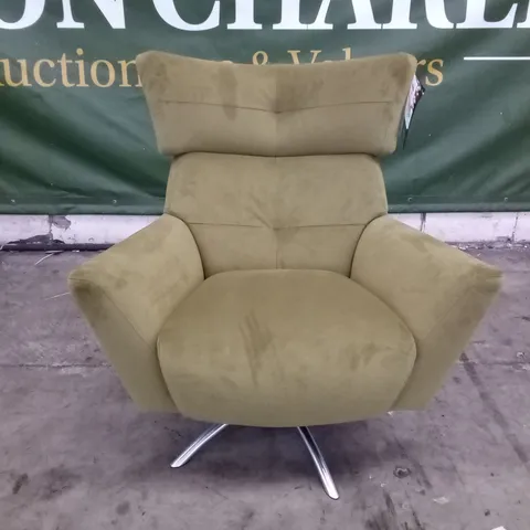 QUALITY THE LOUNGE CO DESIGNER JACOB SWIVEL CHAIR - GREEN/YELLOW FABRIC 