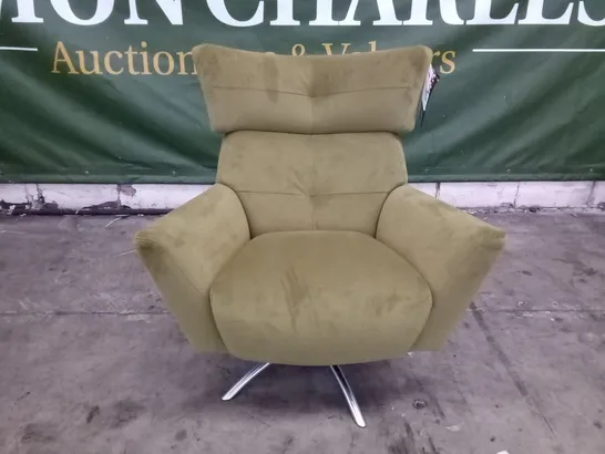 QUALITY THE LOUNGE CO DESIGNER JACOB SWIVEL CHAIR - GREEN/YELLOW FABRIC 