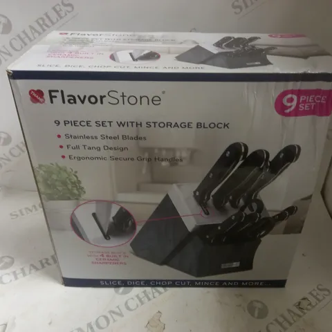 BOXED FLAVORSTONE 9 PIECE SET WITH STORAGE BLOCK