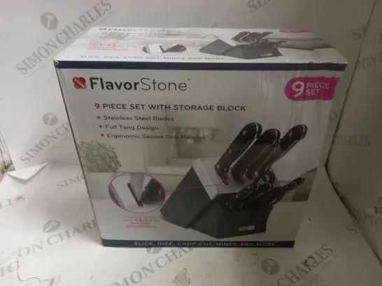 BOXED FLAVORSTONE 9 PIECE SET WITH STORAGE BLOCK