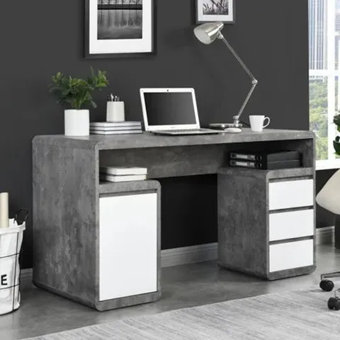 BOXED FLORENTINE CORNER DESK WITH STORAGE CONCRETE (2 BOXES)