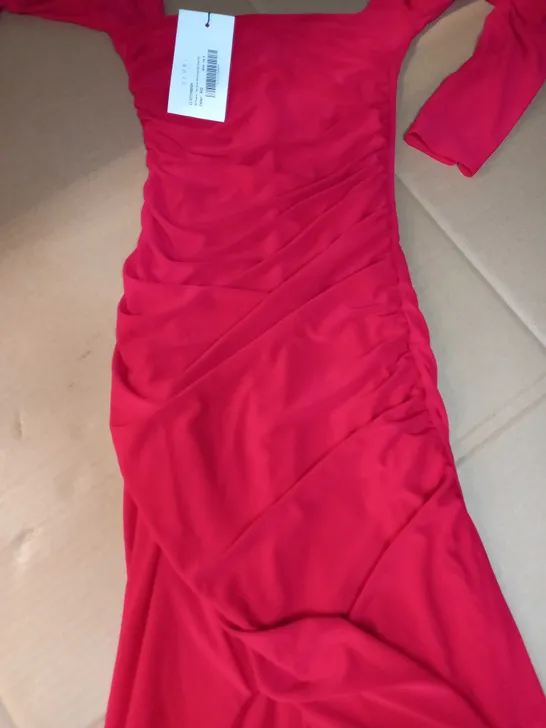 CLUB L RED QUARE NECK RUCHED MAXI DRESS - SIZE 4