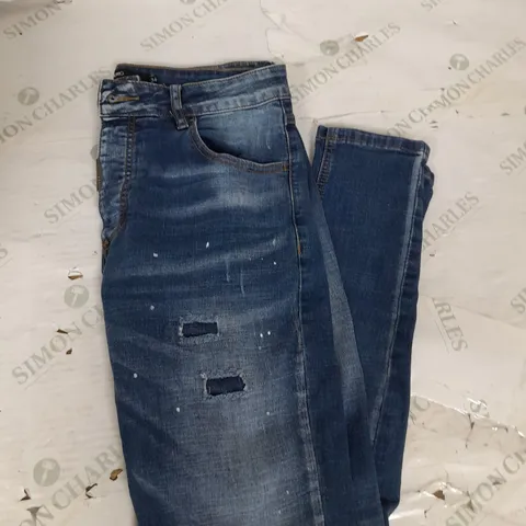ALESSANDRO ZAVETTI SKINNY DISTRESSED JEANS IN BLUE DENIM WITH WHITE SPOTS SIZE 34W