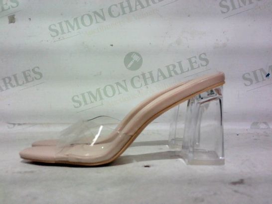 PAIR OF HIGH HEELED SLIPPERS (CRÈME, CLEAR), SIZE 6 UK