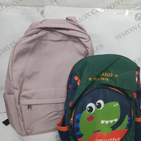 2 X SCHOOL BAG ONE PINK WITH CAT EMBLEM AND HAPPY KIDS DINOSAUR BAG 