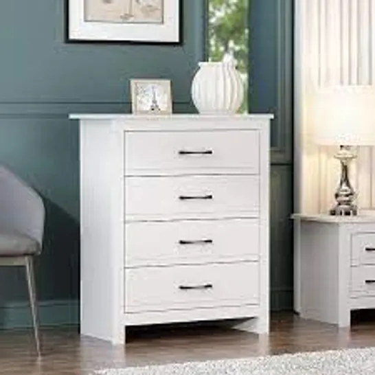 BOXED LIMESTONE 4 DRAWER CHEST OF DRAWERS WHITE (1 BOX)