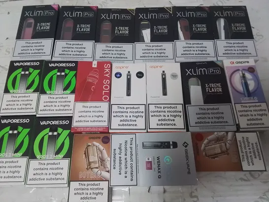 LOT OF ASSORTED E-CIGS AND PARTS TO INCLUDE VAPORESSO, OXVA AND ASPIRE