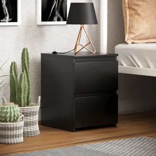 BOXED DENVER 2 DRAWER BEDSIDE TABLE BLACK 29.5X29.5X40CM