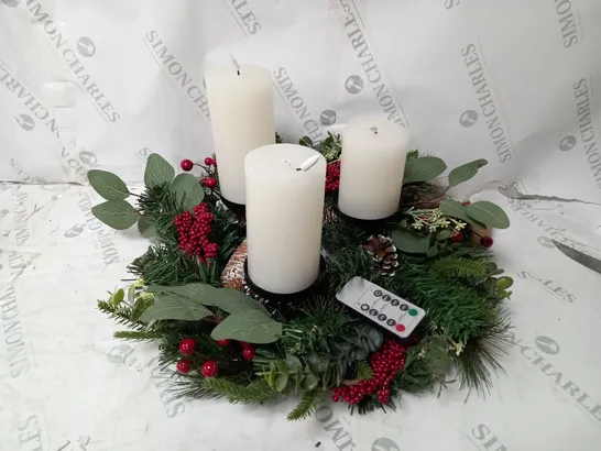 BOXED HOME REFLECTIONS 3 IN 1 FLAMELESS CANDLE WITH WREATH SET RED BERRY