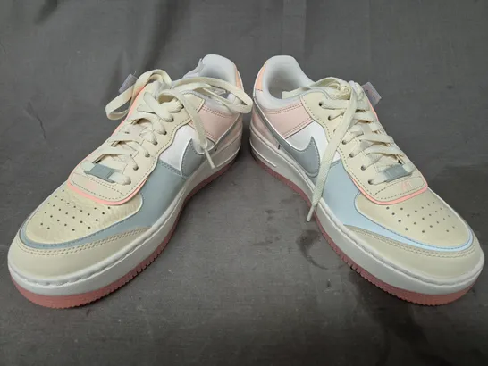 BOXED PAIR OF NIKE AIR FORCE 1 SHADOW SHOES IN COCONUT MILK/PASTEL PINK UK SIZE 5