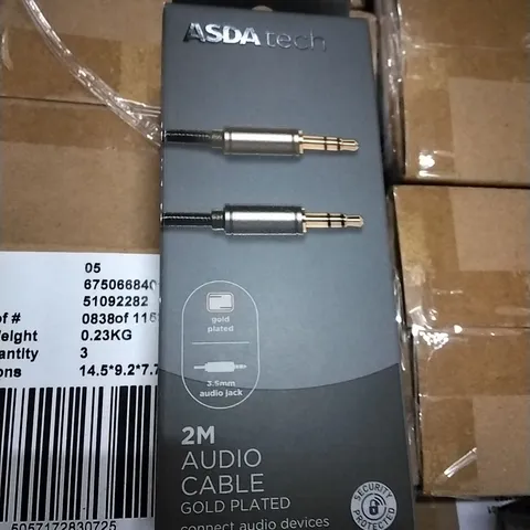 PALLET OF APPROXIMATELY 600 BOXES CONTAINING 3 BRAND NEW 2M GOLD PLATED AUDIO CABLES & APPROXIMATELY 30 BOXES CONTAINING 4 BRAND NEW STEREO SPLITTERS