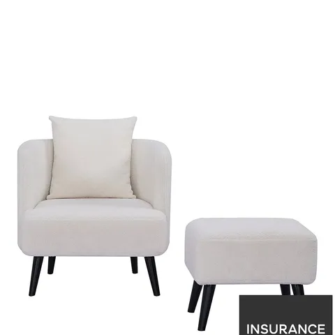 JAMIE FABRIC ACCENT CHAIR AND FOOTSTOOL SET IN WHITE