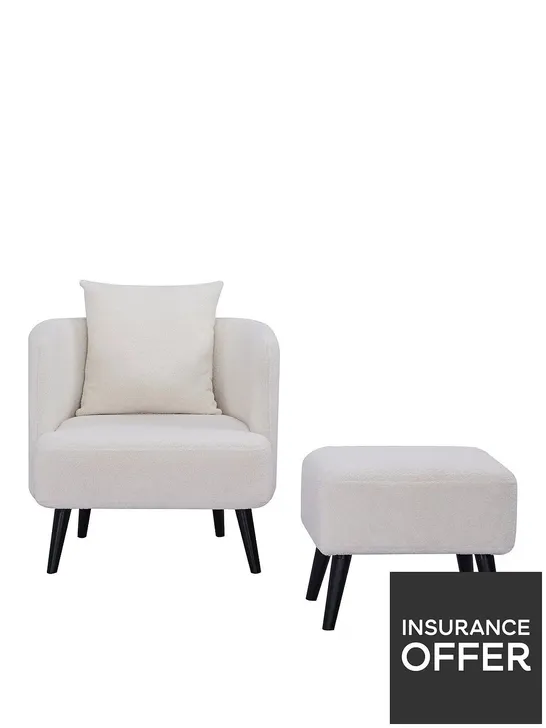 JAMIE FABRIC ACCENT CHAIR AND FOOTSTOOL SET IN WHITE RRP £259