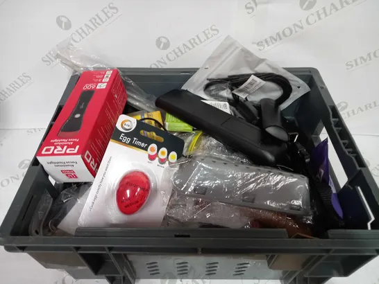 BOX TO CONTAIN APPROX 20 X ASSORTED HOUSEHOLD PRODUCTS, INCLUDES TV REMOTES, COMPUTER MOUSES, EGG TIMER ETC 