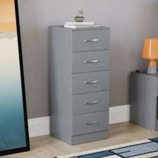 RIANO 5 DRAWER NARROW CHEST IN GREY