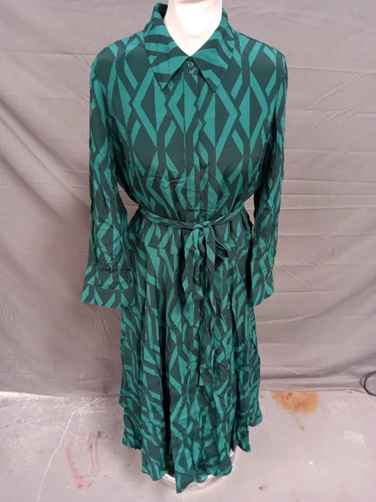 HOBBS LAINEY SHIRT DRESS IN GREEN MULTI SIZE 14