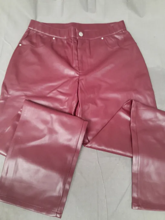 WYNNE COLLECTION FAUX LEATHER TROUSERS IN BURGUNDY - LARGE