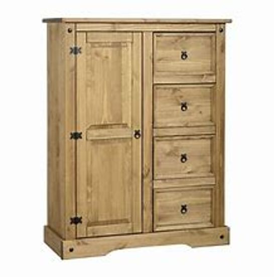 BOXED PREMIERE CORONA DISTRESSED PINE 1 DOOR 4 DRAWER LOW WARDROBE(2 BOXES)