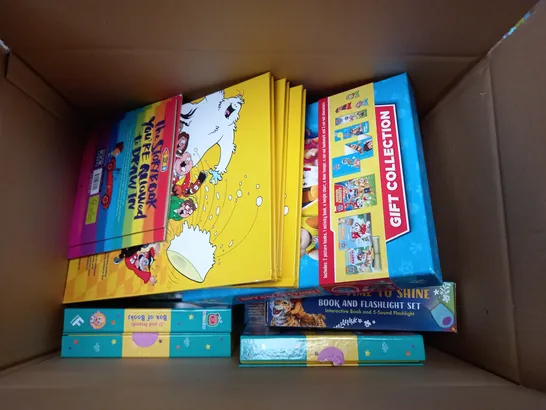 BOX OF APPROXIMATELY 10 ASSORTED BOOKS AND TOYS TO INCLUDE PAW PATROL, BEANO AND COCOMELON