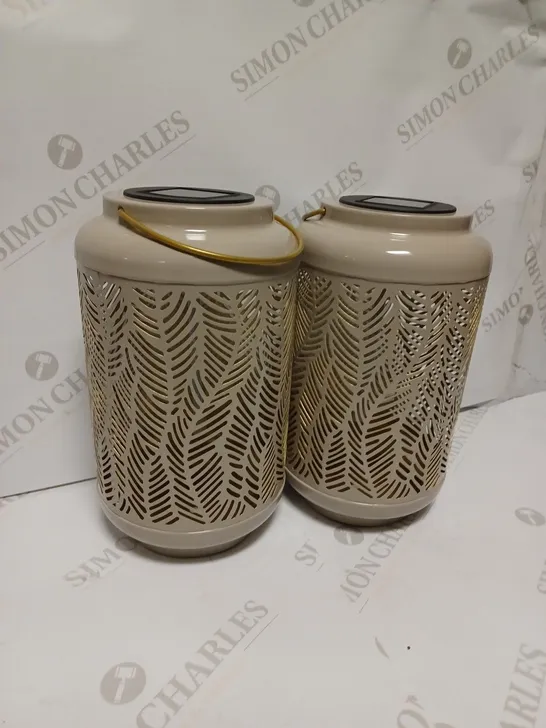 GARDEN REFLECTIONS SET OF 2 PATTERNED SOLAR LANTERNS, LEAF