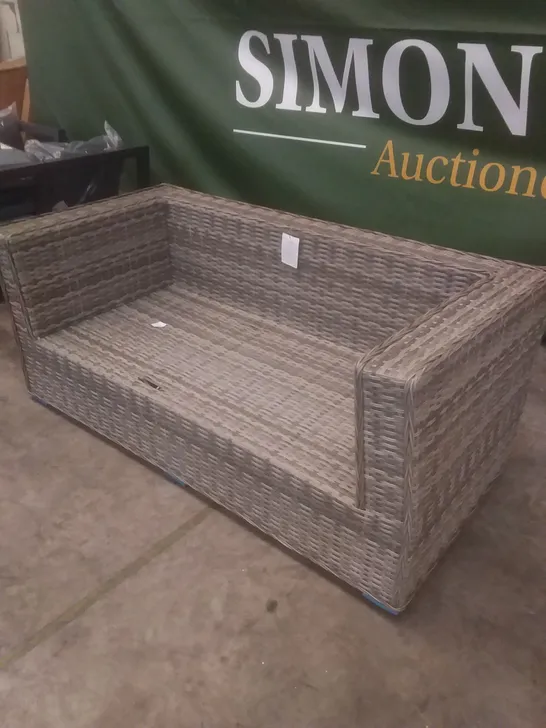 RATTAN EFFECT 2 SEATER GARDEN SOFA GREY