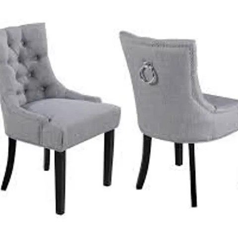 BOXED NEO SET OF 2 UPHOLSTERED CHAIRS HIGH BACK CRUSHED VELVET DINING CHAIRS WITH BUTTONS AND WOODEN LEGS - CREAM (1 BOX)