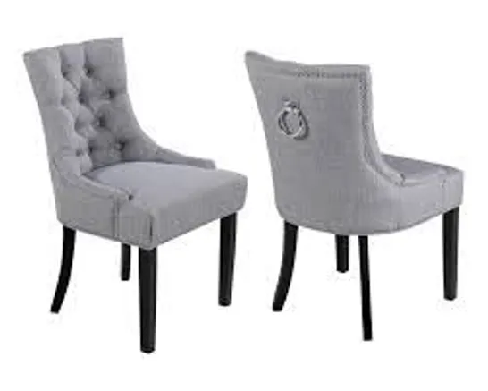 BOXED NEO SET OF 2 UPHOLSTERED CHAIRS HIGH BACK CRUSHED VELVET DINING CHAIRS WITH BUTTONS AND WOODEN LEGS - CREAM (1 BOX)